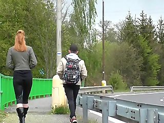 latex, walking, public, leggings